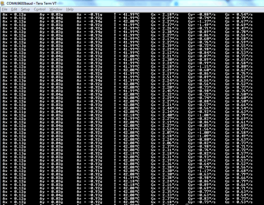 MPU6050 raw Output window