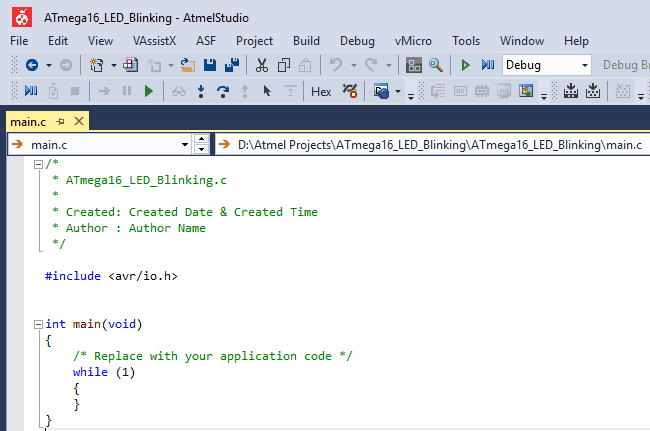 Atmel Studio main.c file