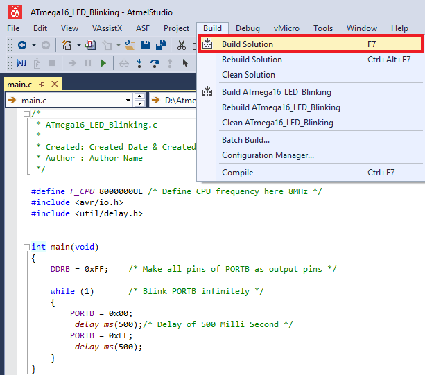 Atmel Studio Build Program
