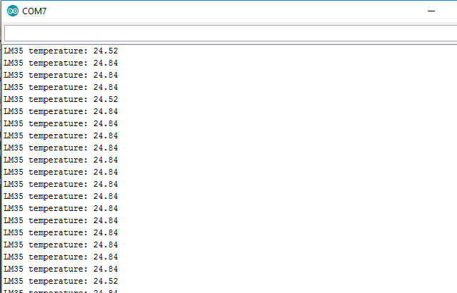 Arduino serial monitor window for LM35