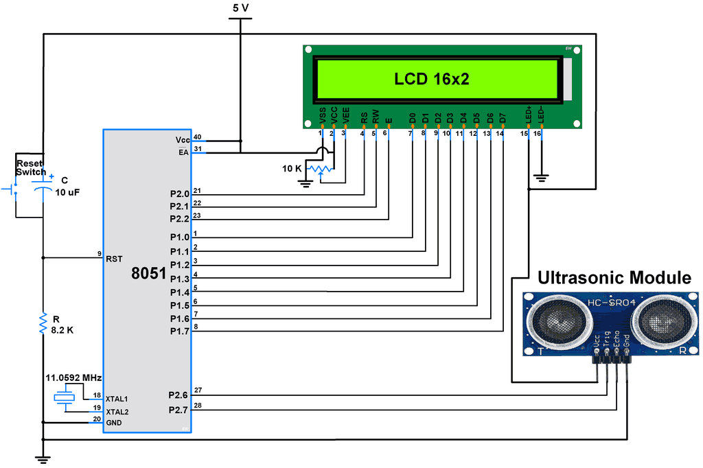 Ultrasonic HC-SR04 Interfacing with 8051